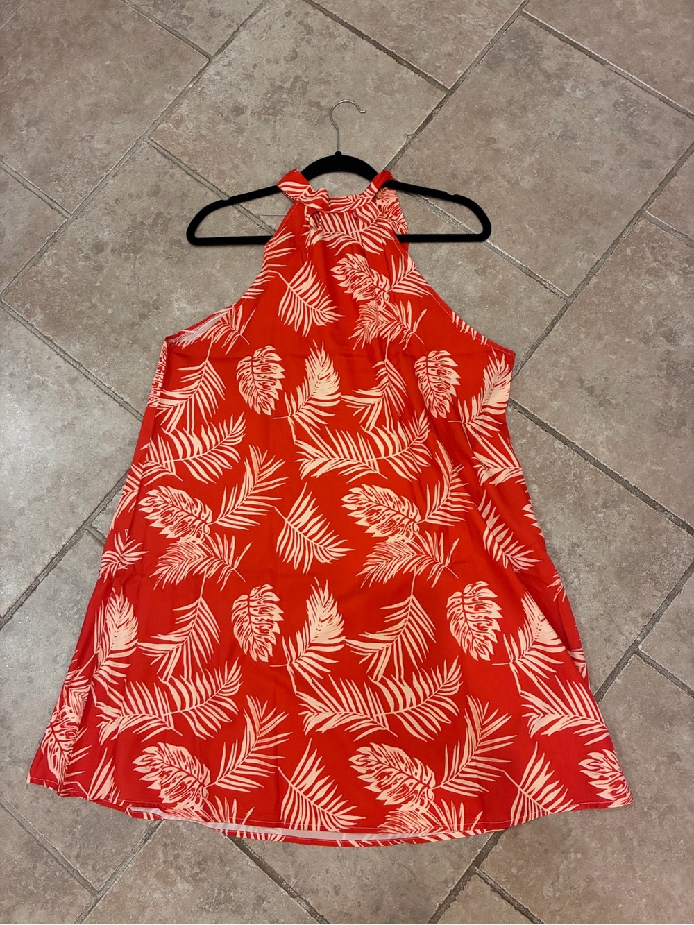 Source Unknown Red Tropical Halter Mini Dress
